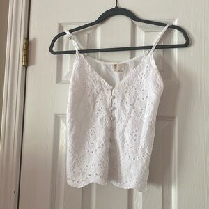 White eyelet cotton loose fitting tank top